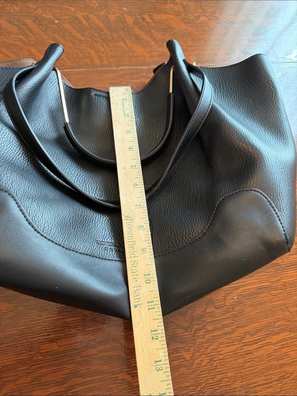 Sondra Roberts Squared Black Pebbled Vegan Leather Tote Purse Handbag